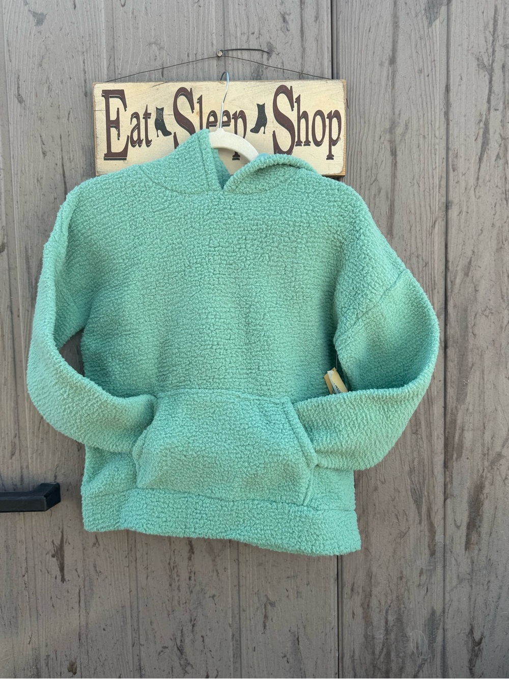 Cozy Mint Sherpa Hoodie Sweater - Kids